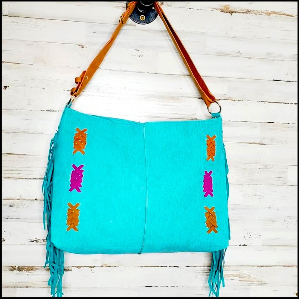 Teal Vegan Caroline Criss Cross Tote